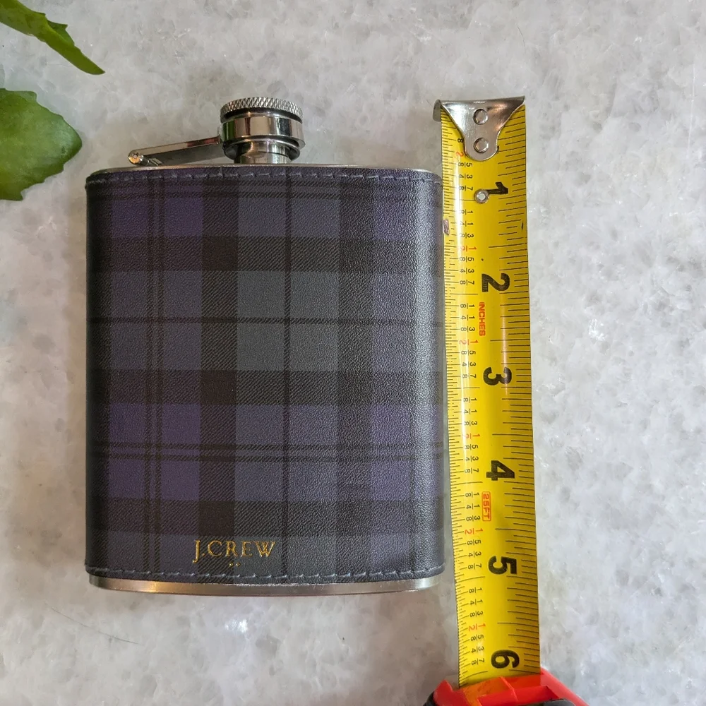 J. Crew Stainless Steel Flask Purple Plaid Cover